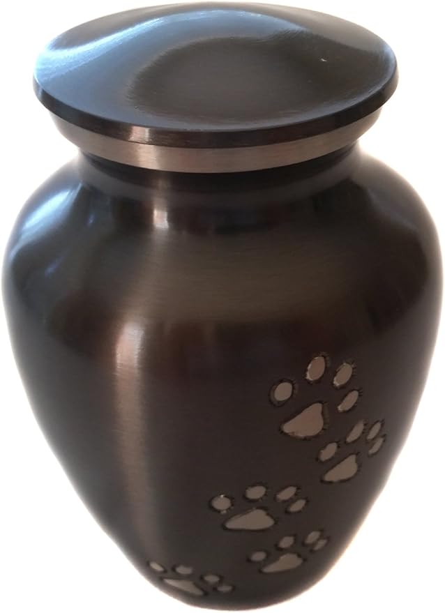 Ottillie Paws Legacy Series Pet Urn for Dogs, Handmade Aluminum Memorial Cremation Urn (Medium - Pets up to 65 lbs, Ebony, Vertical, Pewter Paws)