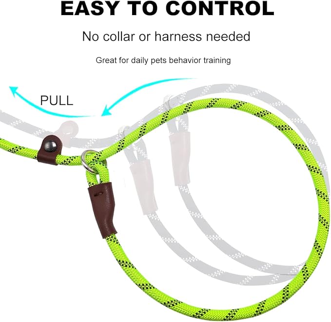 7ft Slip Lead Dog Leash for Small Dogs, No Pull Puppy Training Lead, Lightweight Sturdy Pet Slip Rope Leash, Green