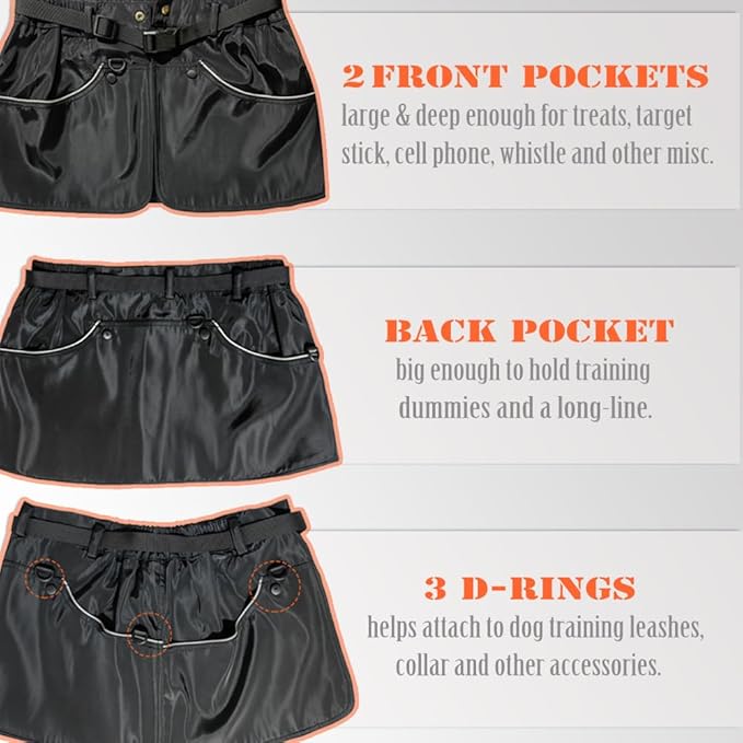 Dog Trainer Apron for Men Women with Big and Deep Pockets, Pet Handler Treat Waist Pouch for Holding Dog Stug Toy, Training Dummies, Rope (Black-XL)