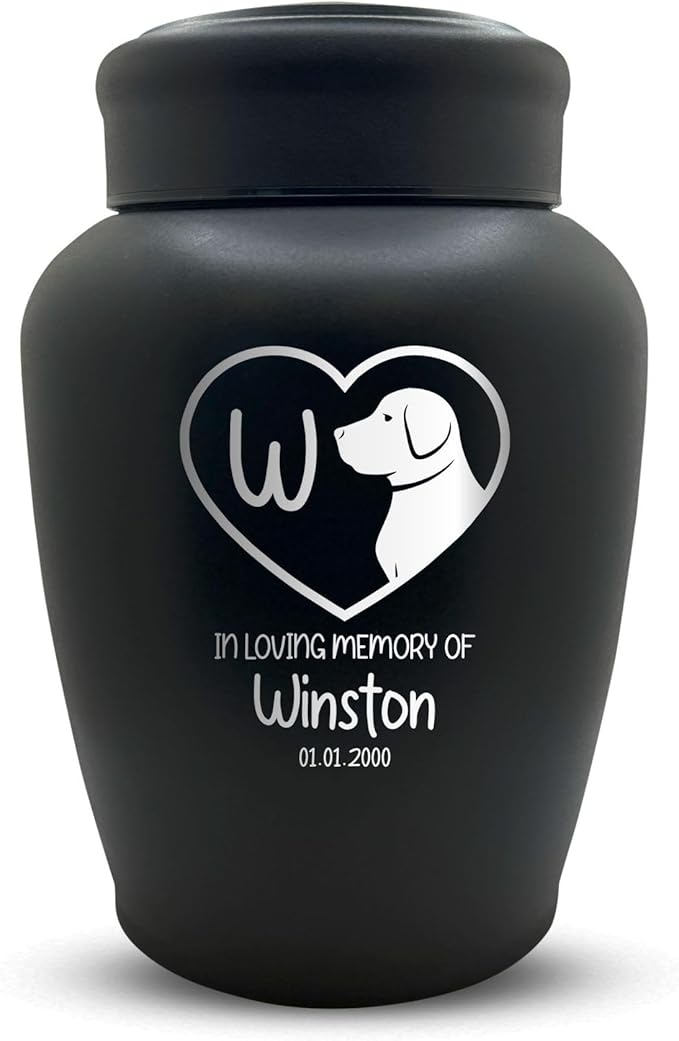 Personalized Custom Dog Urn Engraved Dog Name and Date - Stainless Steel Large Cremation urns for Dogs Ashes with Airtight Closure | up to 150 lbs Capacity | Initial in Heart