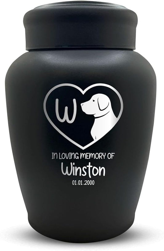 Personalized Custom Dog Urn Engraved Dog Name and Date - Stainless Steel Large Cremation urns for Dogs Ashes with Airtight Closure | up to 150 lbs Capacity | Initial in Heart