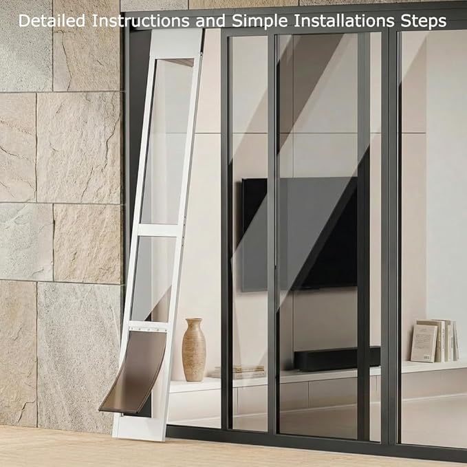 Dog Door for Sliding Glass Door, Adjustable Height 75 3/5" to 80", Aluminum Frame Sliding Glass Pet Door, Suitable for Medium Dogs Up to 30 lbs(Medium,White)