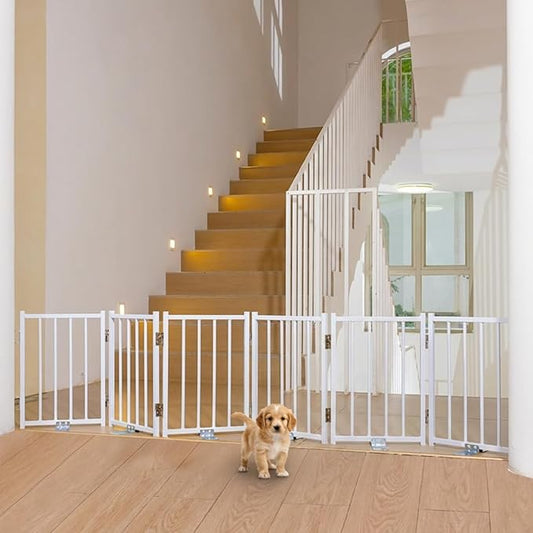No Pawblems Free Standing Short Dog Gate, 16.5'' Tall Foldable Dog Fence for Indoor & Outdoor, Up to 72 Inch Extra Wide Puppy Gate for Stairs, Hallways, Doorways, Deck, Yard (White, 6 Panels)