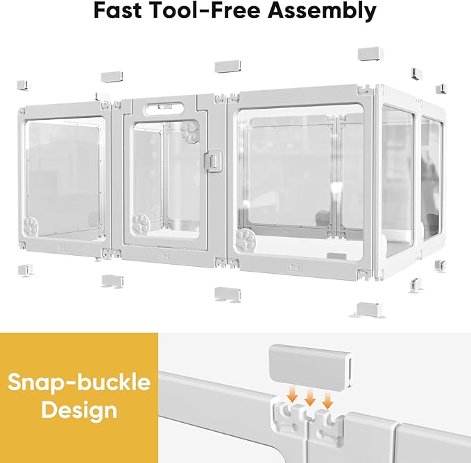 Clear Acrylic Dog Play Pen Indoors 24", 8 Panels Transparent Puppy Playpen with Door for Small Dogs Puppies, Modular Plastic Pet Playpen Cage Fence Crate for Cat Kitten Rabbit