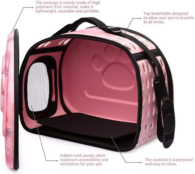 Lofik Travel Outdoor Portable Folding Pet Dog Carrier Cat Carrier Pet Travel Bag Pet Breathable Tote inch Pink