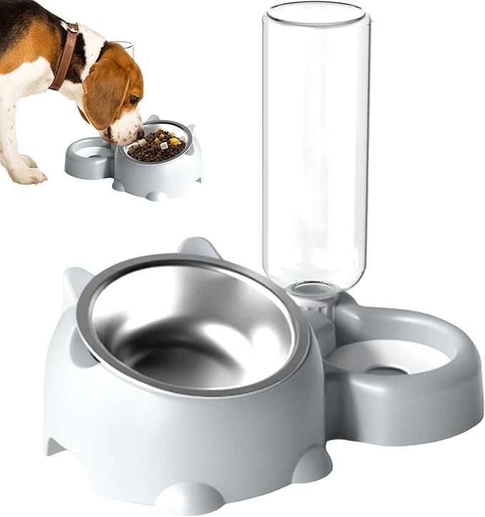 Dog Bowls, Cat Food and Water Bowl Set 16 Degree Tilted Dog Dish with Water Dispenser Automatic Dispenser Bottle Spill Proof Pet Feeder for Cats and Dogs