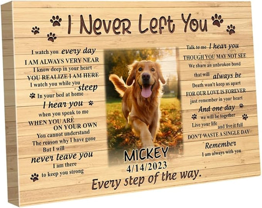 C72613 I Never Left You Canvas, Dog Memorial Canvas Gifts Custom Photo, Personalized Memorial Loss of Loved One, Sympathy for Dog Lovers Mom Dad Photo Memorial With Name Date