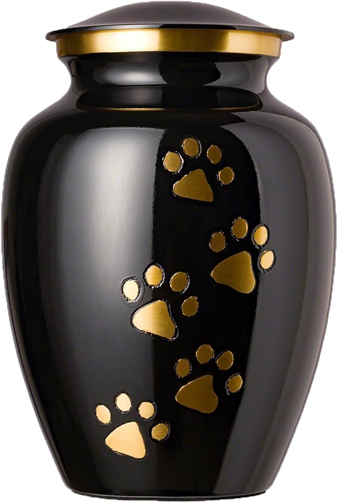 Ottillie Paws Legacy Series Pet Urn for Dogs, Handmade Brass Memorial Cremation Urn (X-Large - Pets up to 170 lbs, Ebony, Vertical Brass Paws)