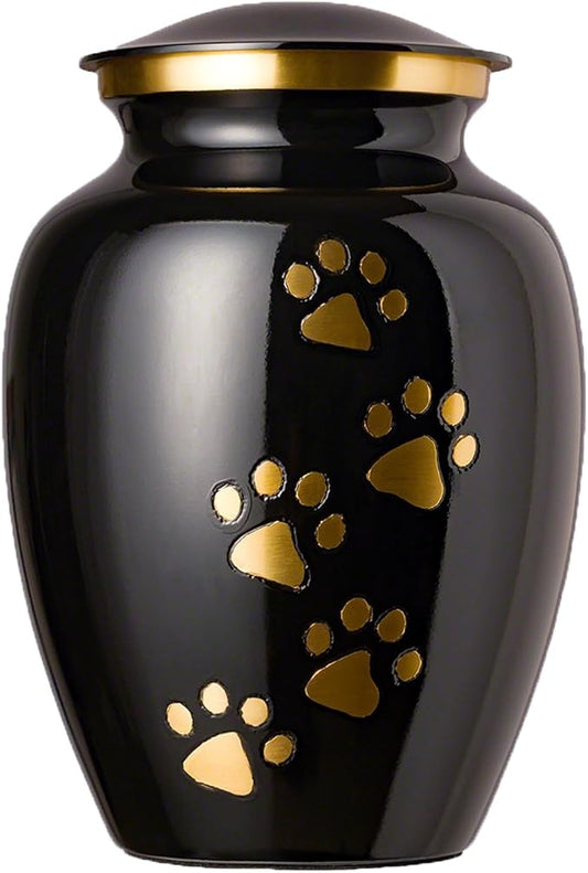 Ottillie Paws Legacy Series Pet Urn for Dogs, Handmade Brass Memorial Cremation Urn (Large - Pets up to 115 lbs, Ebony, Vertical Brass Paws)