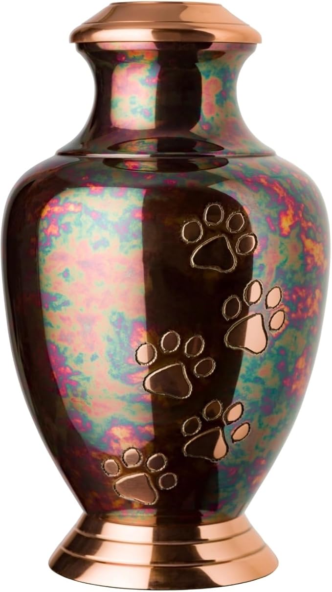 Kennedy Paws Series Pet Urn for Dogs, Handmade Brass Memorial Cremation Urn (Medium - Pets up to 65 lbs, Raku)