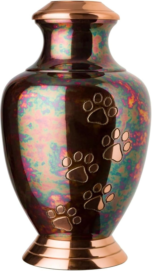 Kennedy Paws Series Pet Urn for Dogs, Handmade Brass Memorial Cremation Urn (X-Large - Pets up to 170 lbs, Raku)