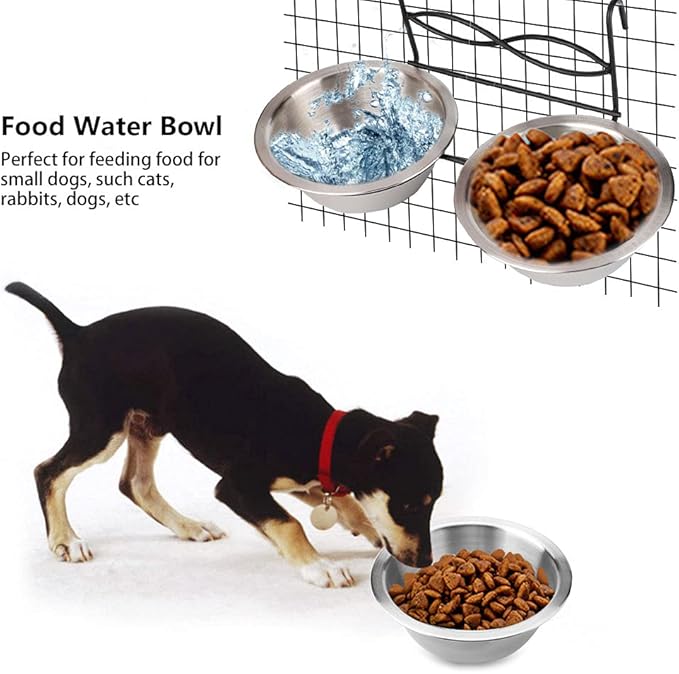Stainless Steel Hanging Food & Water Bowl for Cats, Dogs & Puppies - Perfect for Crate & Cage