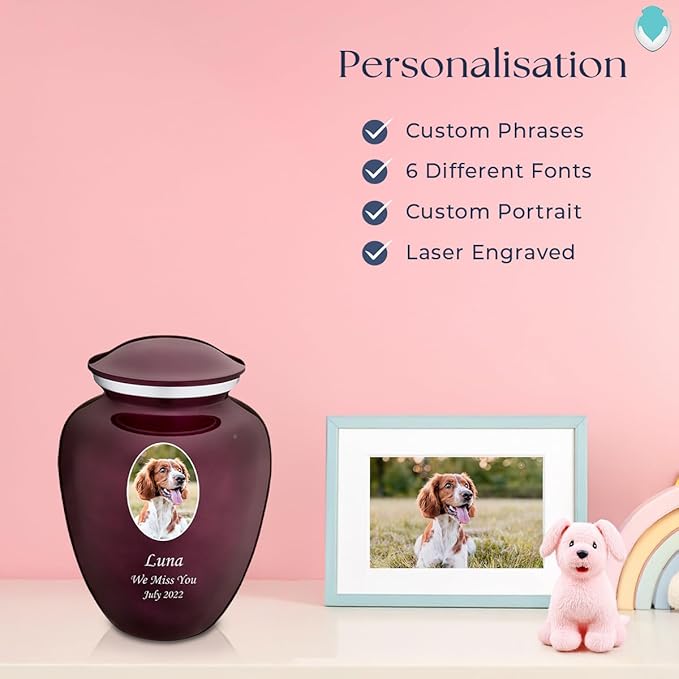 Geturns Embrace Personalized Picture Urn for Small Pets I Cherry Purple Photo Cremation Urns for Dogs and Cats I 44 lbs