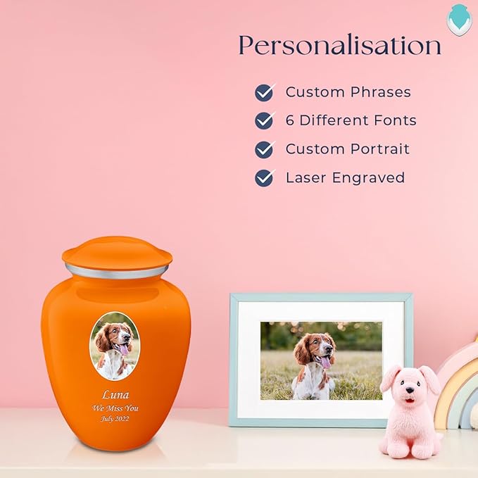 Geturns Embrace Personalized Picture Urn for Small Pets I Burnt Orange Photo Cremation Urns for Dogs and Cats I 44 lbs