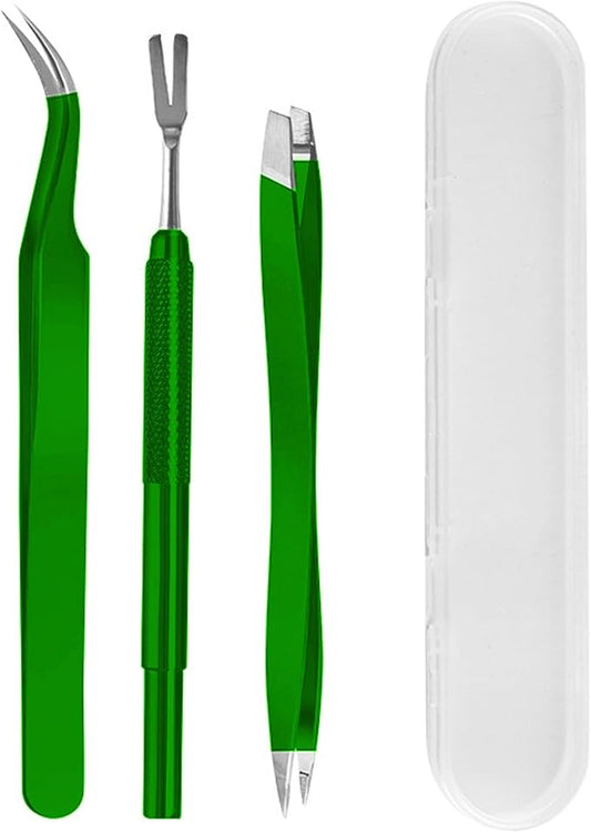 Tick Removal Tool,Tick Remover for Dogs,Premium Tick Twister Stainless Steel 3 PCS -Tick Tweezers/Tick Fork/Handy Tin with Case -Safe for Human & Pets (Green)