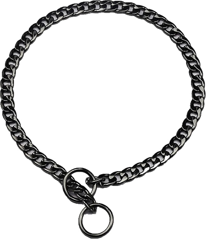 Stainless Steel P Chock Metal Chain -JYHY Dog Necklace Collars Walking Training Pet Supplies for Small Medium Large Dogs (18" (Neck Fits 14"-16"), Black)