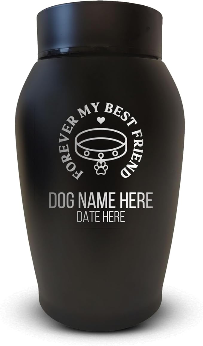 Personalized Custom Small Keepsake Urn Engraved with Pet Name, Date, and Dog Design - 5.2" Black Powder Coated Steel Cremation Urn for Dogs Ashes | 12-16 lb Capacity, Forever My Best Friend