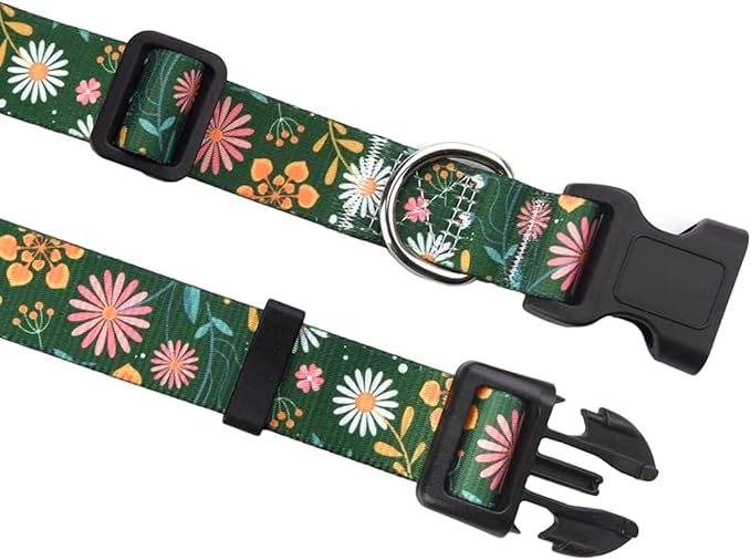 Dog Collar with Bohemia Floral Tribal Geometric Patterns - Soft Ethnic Style Collar Adjustable for Small Medium Large Dogs(Dark Green Flower,S)