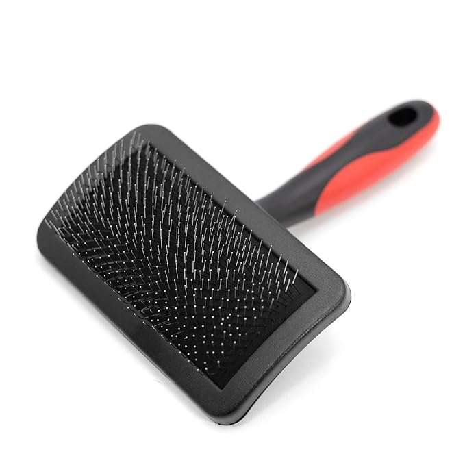 Jeffers Pet Hard Pin Universal Slicker Brush for Dogs & Cats – Firm Bristles, Curved Head for Tough Mats & Tangles, Non-Slip Grip, Best for Thick Coats, Heavy Matting – Black, Red - Medium
