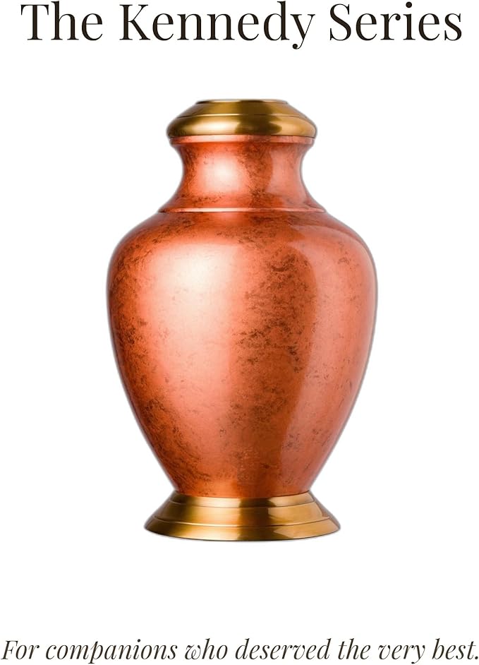 Kennedy Legacy Copper Pet Urn, Brushed Brass Lid & Base - Large for Pets up to 120lbs