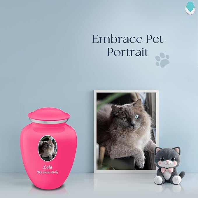 Geturns Embrace Personalized Picture Urn for Small Pets I Bright Pink Photo Cremation Urns for Dogs and Cats I 44 lbs