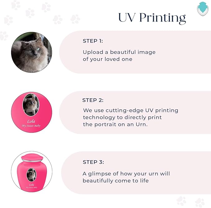 Geturns Embrace Personalized Picture Urn for Small Pets I Bright Pink Photo Cremation Urns for Dogs and Cats I 44 lbs