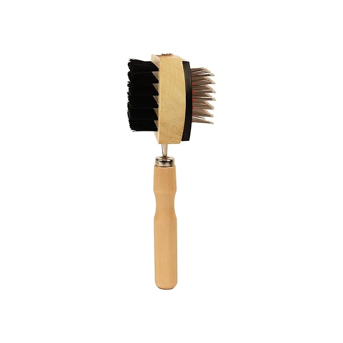 Double-Sided Dog 7 Inch Grooming Brush with Wood Handle, 2-In-1 Pin and Bristle Brush for Pet Hair