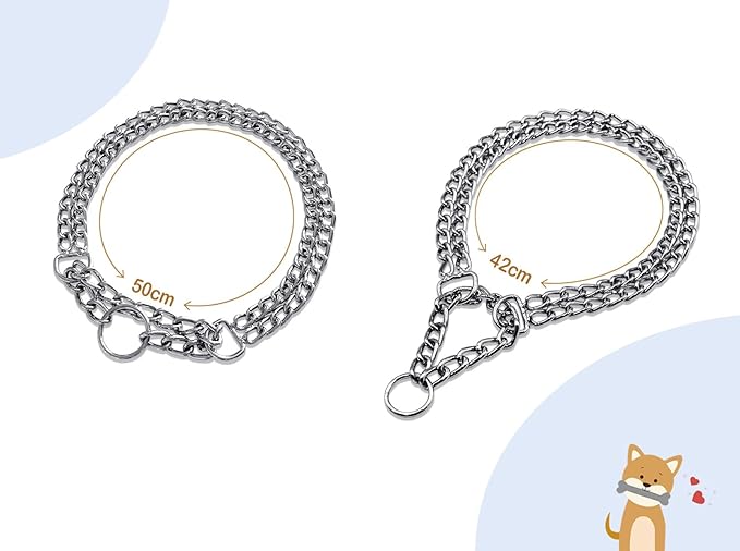 Dog Chain Collar Metal Martingale Anti Chew Training Collars Chew Proof, Chrome Plated, Double Link for Small Medium Dogs (for Pet's Neck 16-19'')