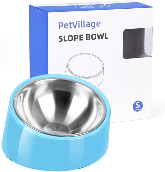 Tilted Dog Bowl Non-Slip & Non-Spill Pet Feeder with Elevated Detachable Melamine Stand, Easy to Get Food Dog Dish, S/100ml Sky Blue