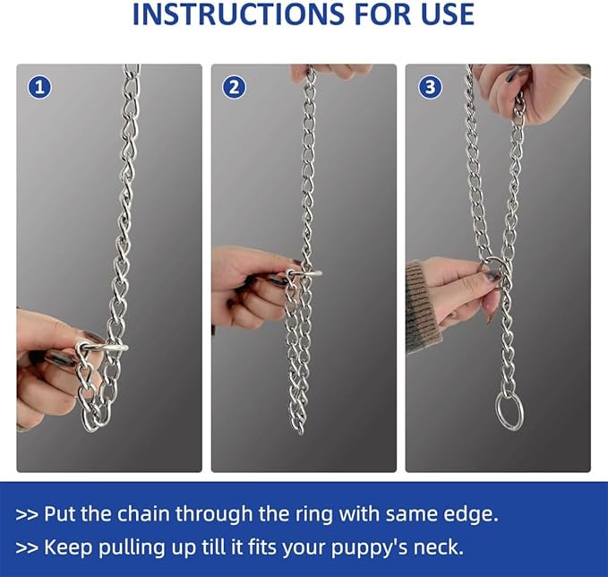 Silver Dog Choker Collars,2-Pack Metal Slip Link Martingale Collar Training Heavy Duty Dog Choke Collars Boys Girls Puppy Collars for XXS XS Small Medium Large Big Breed,M