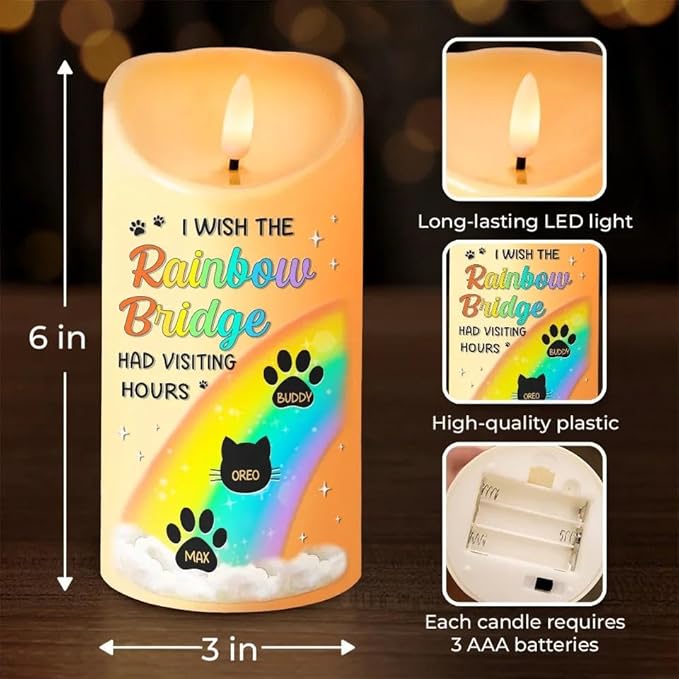 Personalized I Wish The Rainbow Bridge Had Visiting Hours Led Candle Gift for Dog Mom Cat Mom Owners On Pet Birthday Christmas Remembrance Memorial Cat Dog in Heaven Decor