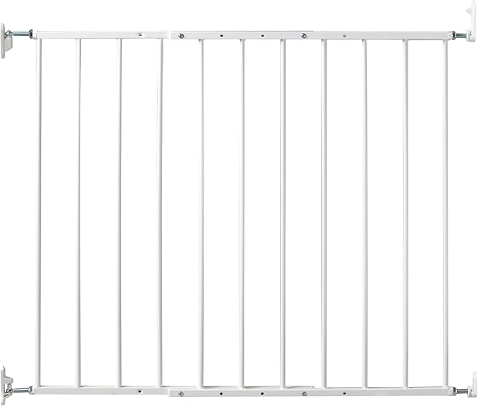 KidCo 24.75-42.5" Safeway Walk Through Baby Gate for Stairs and Doorways | No-Trip Top of Stairs Baby Gate No Bottom Bar | Quick-Release Mounted Hardware for Security and Easy Removal (White)