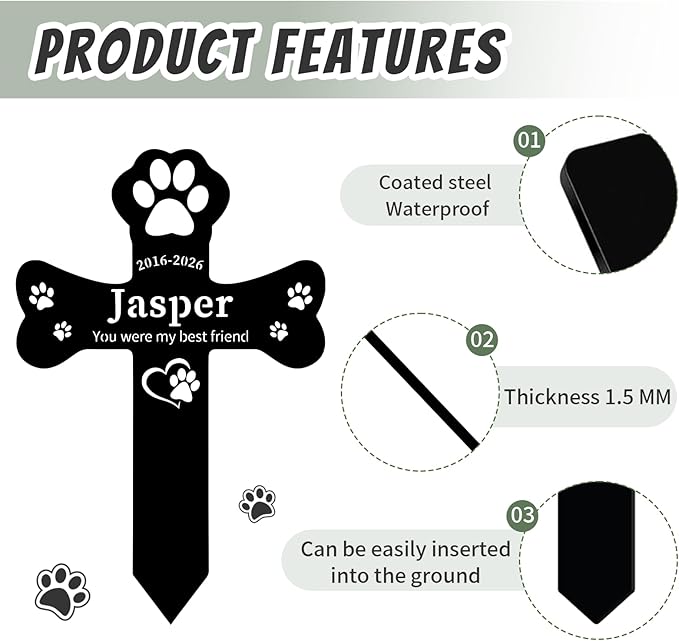 Personalized Dog Grave Marker Outdoor, Waterproof Memorial Cross for Dog Grave with Custom Name Dates, Garden Grave Markers for Dogs, Sympathy Gift for Loss of Pet