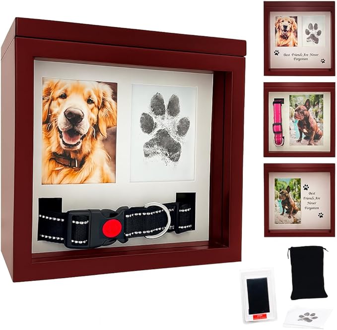 Dog Urn for Ashes, 4 Customizable Displays with Paw Print Ink Kit and Flannel Bag, Pet Urns for Dogs Ashes, Pet Cremation Box, Cat Urn for Ashes, Dog Ashes Keepsake (Brown)