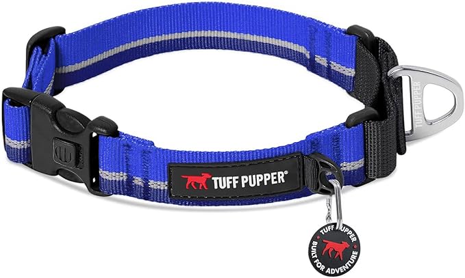 Tuff Pupper Martingale Collar for Dogs | Gentle Nylon Limited Cinch is Perfect for Training | Durable Locking Buckle | Reflective for Safer Night Walking | Sizing for All Breeds (Blue, Large)