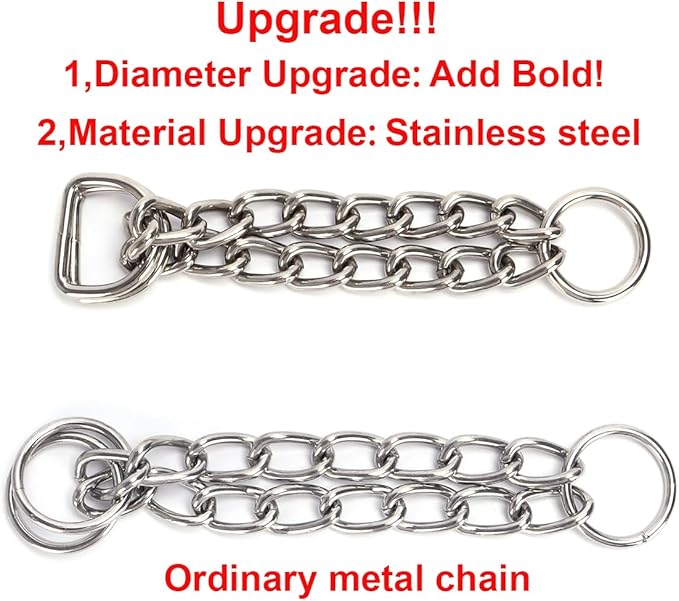 Stainless Steel Chain Collar Martingale, No Pull Slip Cinch Choker Choke Collar Training Escape Proof Heavy Duty Dog Collar for Small Medium Large Pet Boy Male Dogs, Blue XL