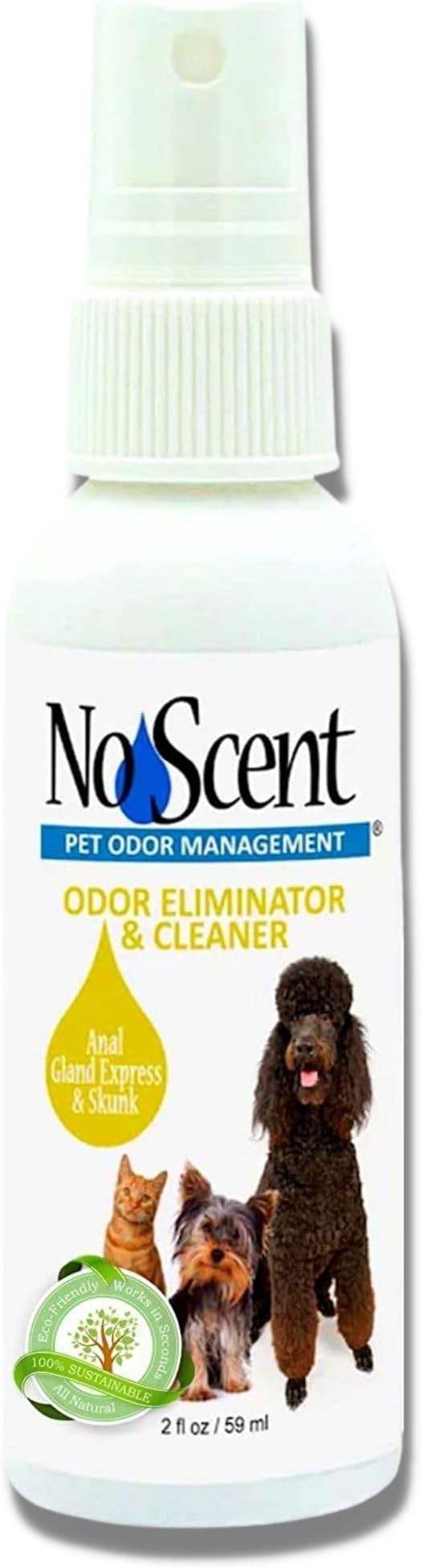No Scent Anal Gland Express & Skunk Spray Pet Fur Cleaner for Dogs & Cats (2 Fl Oz / 59 mL)