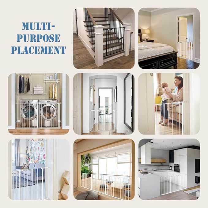 DEARBB Triple Lock Baby Gate for Stairs Doorways and House 31" to 86" Extra Wide Pressure Mounted Easy Walk Through Auto Close Safety Pet Gate White 49.21-67.32"