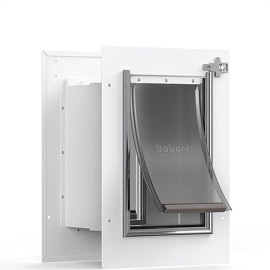 Baboni Pet Door for Wall, Steel Frame and Telescoping Tunnel, Aluminum Lock, Double Flap Dog Door and Cat Door, Strong and Durable (Pets Up to 12 Lb) -Small