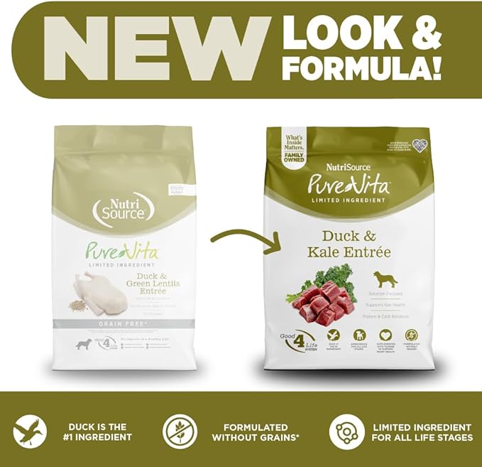 NutriSource Pure Vita Grain Free Duck & Kale Dog Food, 4LB