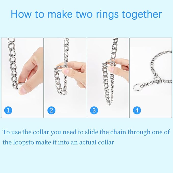 Dog Choke Chain Collar, 304 Stainless Steel Training Martingale Collar,Slip Link Training Heavy Duty Dog Collar for XXS XS Small Medium Large Big XL Breed Dogs 22 in, 3.0 mm