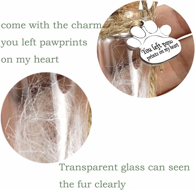 Pet Hair Memorial Bottle,Glass Vial for Ashes Or Hair Dog Or Cat Keepsake Pet Loss Gift (2pcs Bottle)