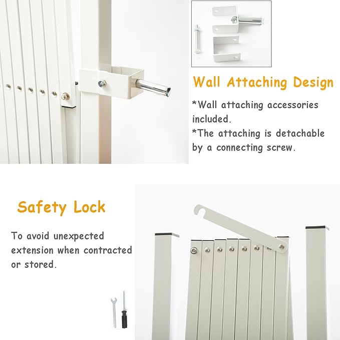 Metal Expandable Dog Gate, 9Feet, Versatile Accordion Safety Barrier, Portable Retractable Barricade, Free Standing Adjustable Pet Fence, Indoor and Outdoor
