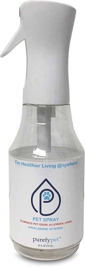 PUREFY Pet Spray (24oz) Clean away pet matters and pet urine from the environment. Pet Odor Eliminator. Unscented. No Residue.