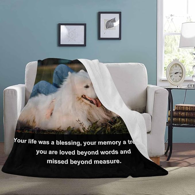 Artsadd in Loving Memory Gifts-Personalized Blanket with Photos and Name-Memorial Gifts for Loved Ones Lost-Custom Remembrance Gifts Blankets for Loss of Dog Memorial Blanket Gifts