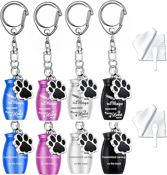weikui 4Pcs Pet Urns Keychain for Dog Cremation Jewelry Dog Ashes Keepsake Pendant with Dog Paw Print Memorial Urn