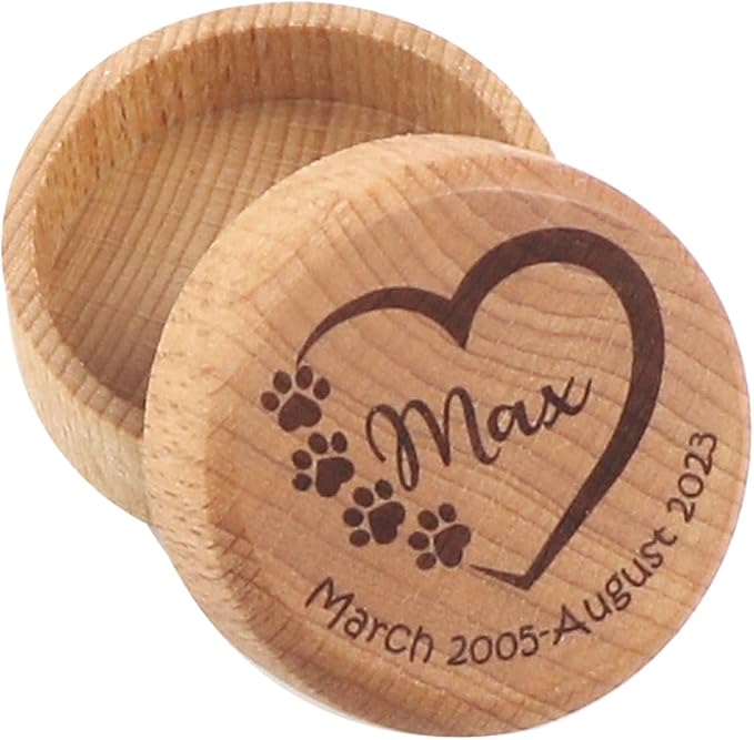 Wooden Dog Memorial Box, Pet Keepsake Box with Pet Paw Engraving Tooth and Hair Case Urn Memorial Gift (Cutom Pet Name)