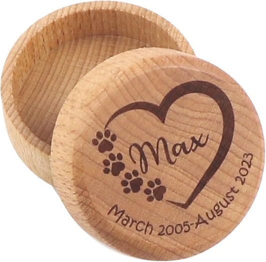 Wooden Dog Memorial Box, Pet Keepsake Box with Pet Paw Engraving Tooth and Hair Case Urn Memorial Gift (Cutom Pet Name)
