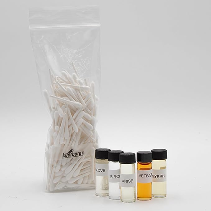 Leerburg AKC/NACSW/CKC/UKC Scent Work Refill Kits, Essential Oils & Swabs for Dog Training - Scent Work Training Essential Oils Vary with Dog Sport Kit: Anise, Clove, Birch, Cypress, Myrrh, Vetiver