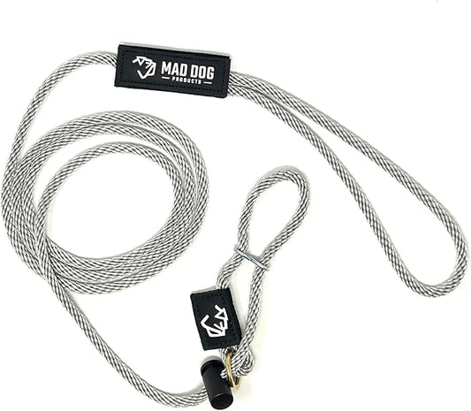 Mad Dog Products Easy Leader Dog Leash 1/4" x 8' Silver Signature Rope- Made in USA